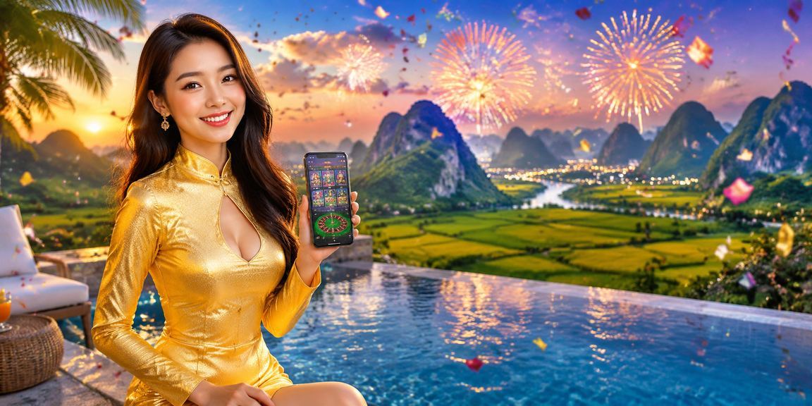 Người dùng mặc áo dài truy cập ứng dụng casino trên điện thoại giữa khung cảnh Ninh Bình
