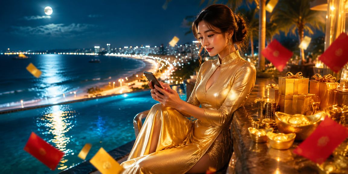 Phụ nữ mặc áo dài cầm phong bì đỏ tại Vũng Tàu trong không khí lễ hội và khuyến mãi cá cược